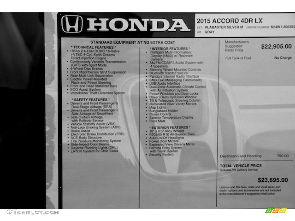 2015 Accord LX Sedan - Alabaster Silver Metallic / Gray photo #18