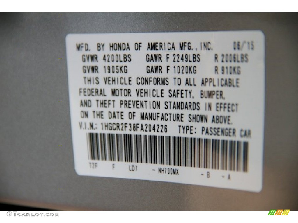 2015 Accord LX Sedan - Alabaster Silver Metallic / Gray photo #20