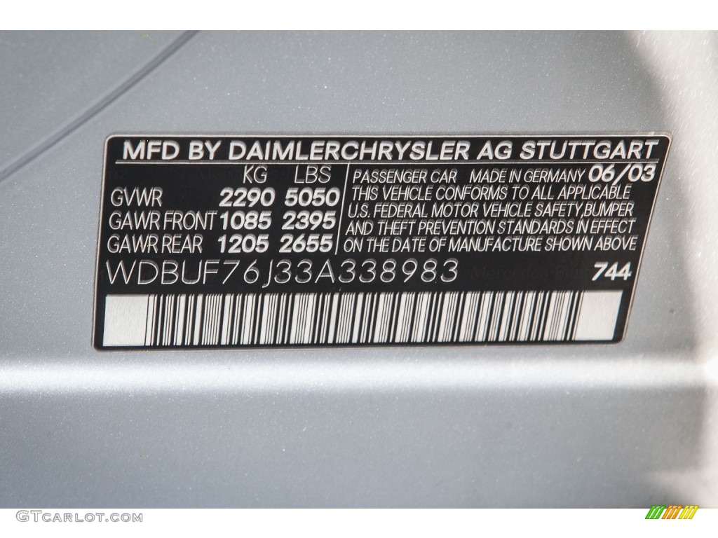 2003 E Color Code 744 for Brilliant Silver Metallic Photo #104841332