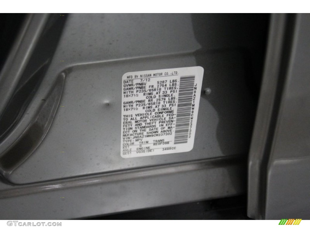 2012 Murano S AWD - Platinum Graphite / Black photo #26