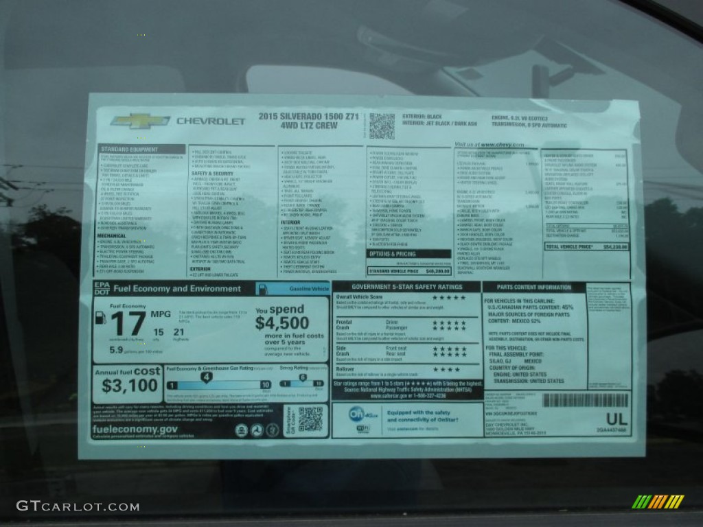 2015 Chevrolet Silverado 1500 LTZ Z71 Crew Cab 4x4 Window Sticker Photo #104852237