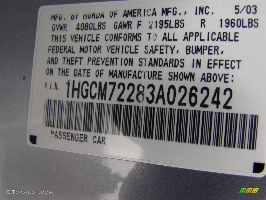 2003 Accord LX Coupe - Satin Silver Metallic / Black photo #14