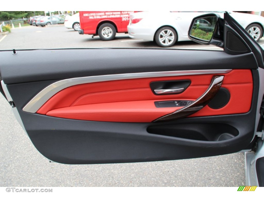 2015 BMW 4 Series 428i xDrive Coupe Coral Red/Black Highlight Door Panel Photo #104872304