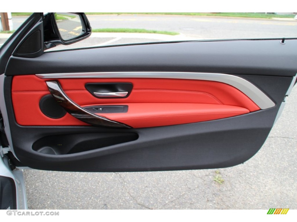 2015 BMW 4 Series 428i xDrive Coupe Coral Red/Black Highlight Door Panel Photo #104872660