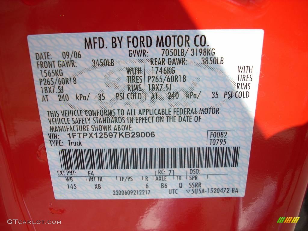 2007 F150 Color Code E4 for Bright Red Photo #10487433
