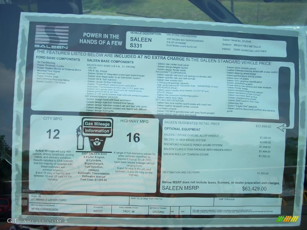 2007 Ford F150 Saleen S331 Supercharged SuperCab Window Sticker Photo #10487453