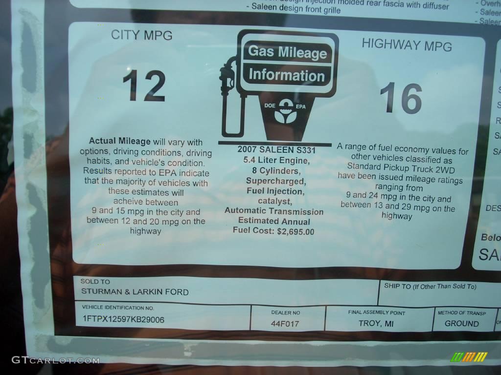2007 Ford F150 Saleen S331 Supercharged SuperCab Window Sticker Photo #10487478