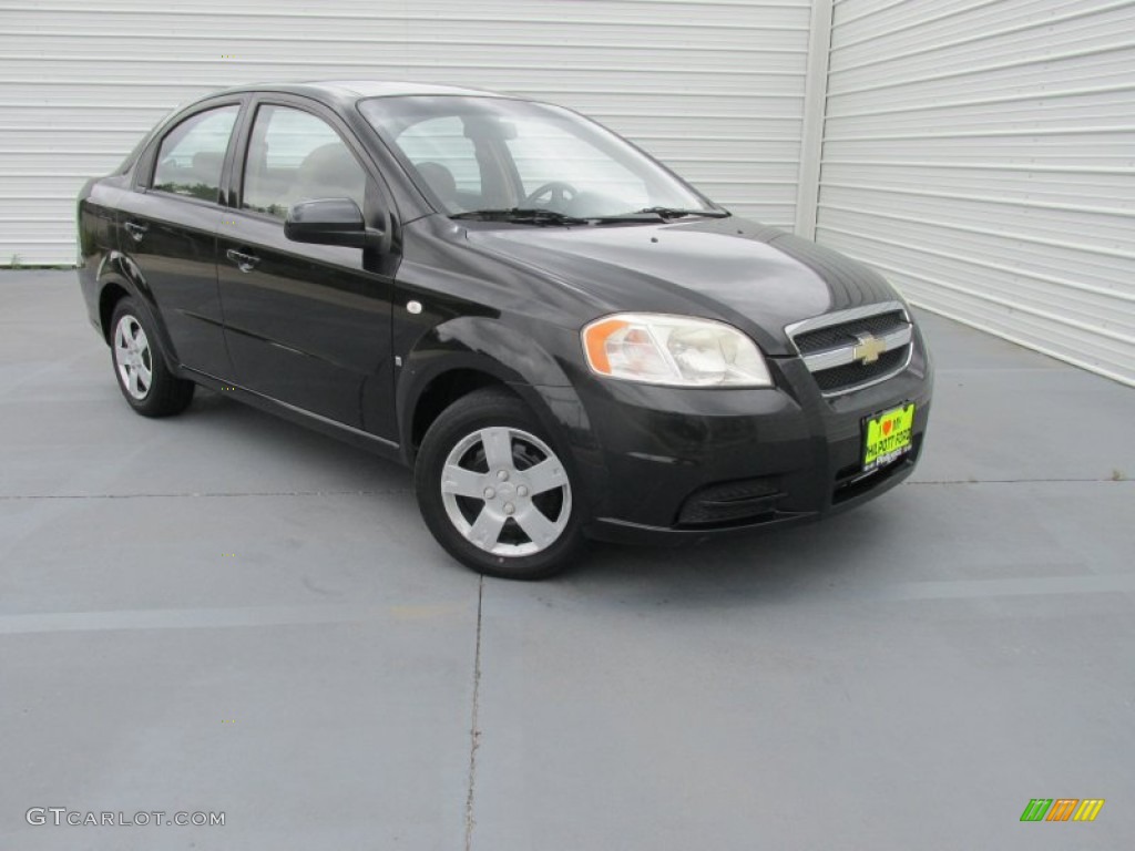 2008 Aveo LS Sedan - Black / Neutral Beige photo #1