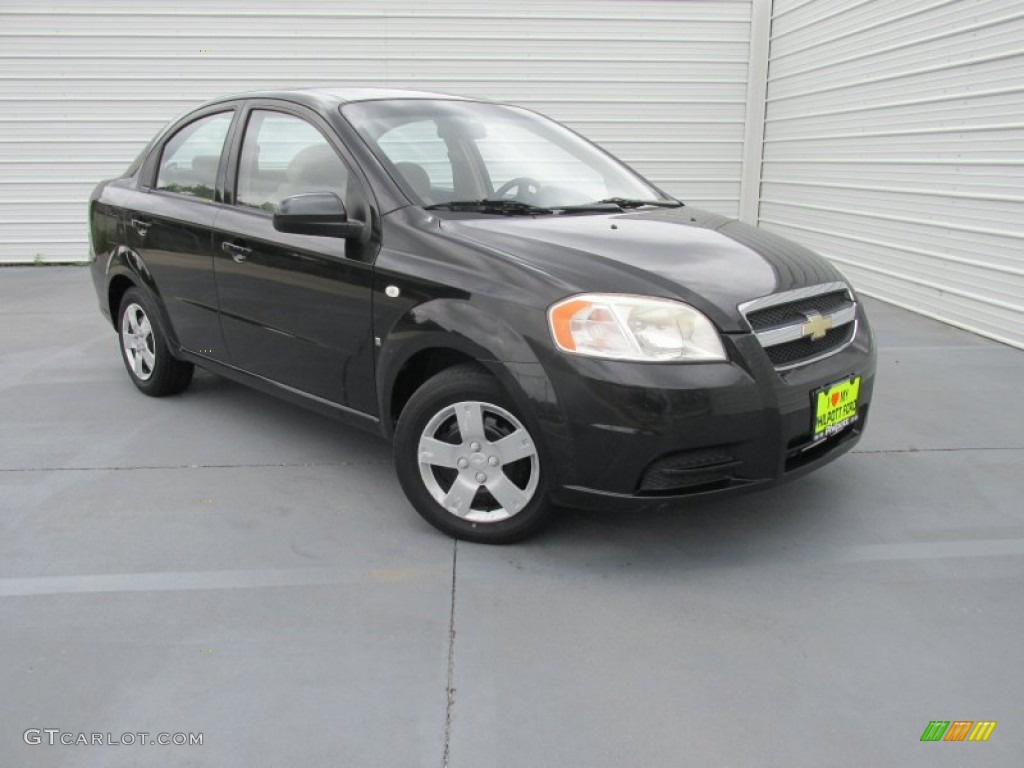 2008 Aveo LS Sedan - Black / Neutral Beige photo #2