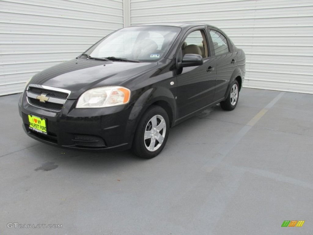 2008 Aveo LS Sedan - Black / Neutral Beige photo #4