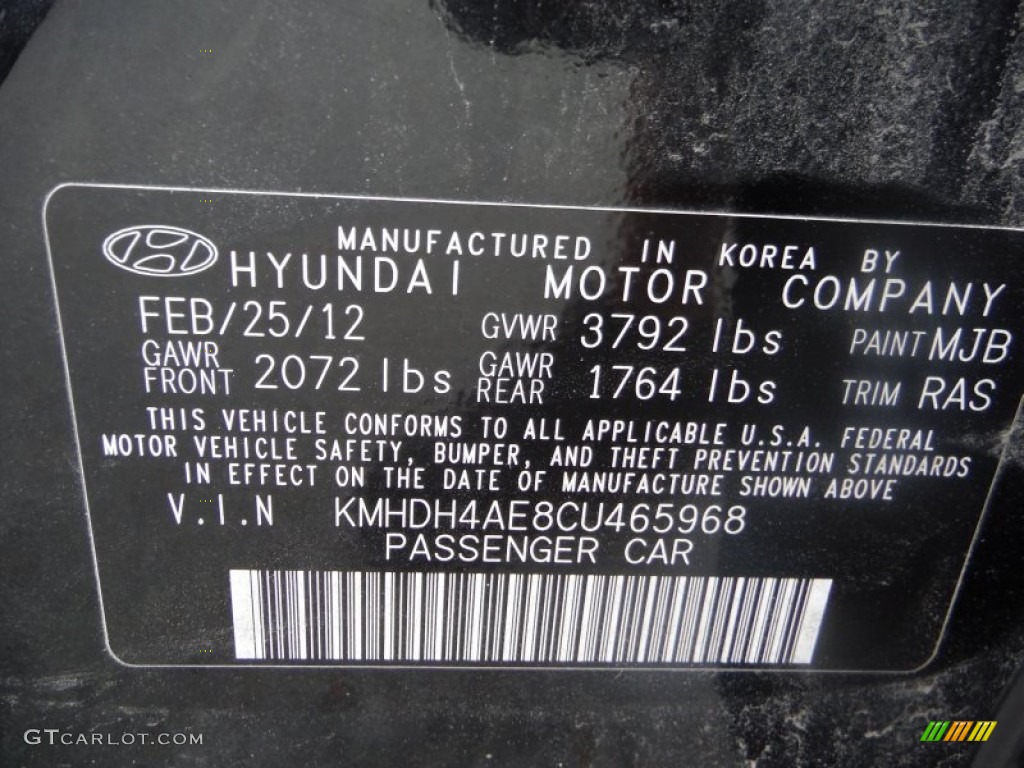 2012 Elantra GLS - Black Diamond / Gray photo #19