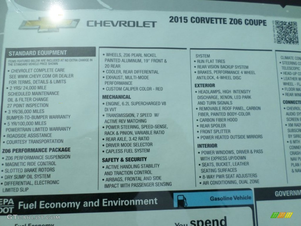 2015 Chevrolet Corvette Z06 Coupe Window Sticker Photo #104970547