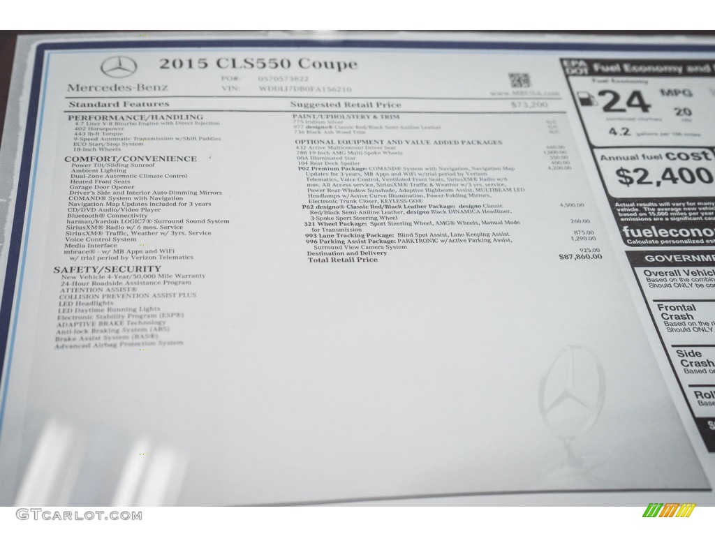 2015 Mercedes-Benz CLS 550 Coupe Window Sticker Photo #104991911