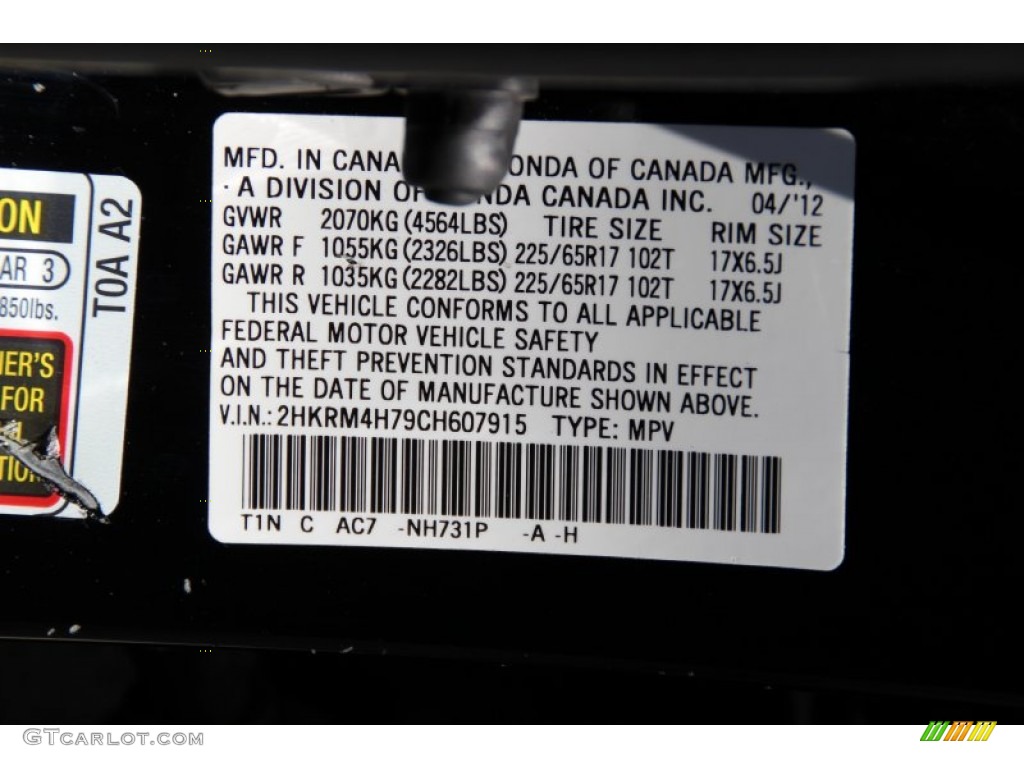 2012 CR-V EX-L 4WD - Crystal Black Pearl / Black photo #34