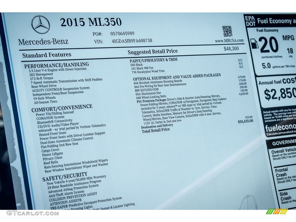 2015 Mercedes-Benz ML 350 Window Sticker Photo #105041526