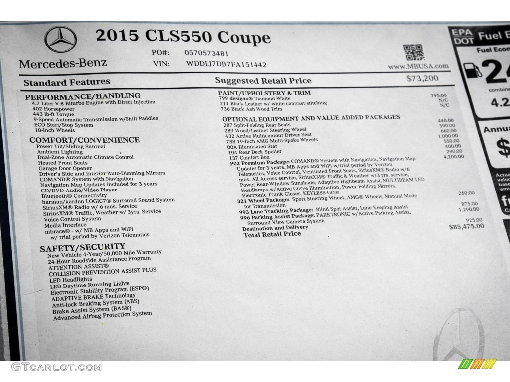 2015 Mercedes-Benz CLS 550 Coupe Window Sticker Photo #105043686