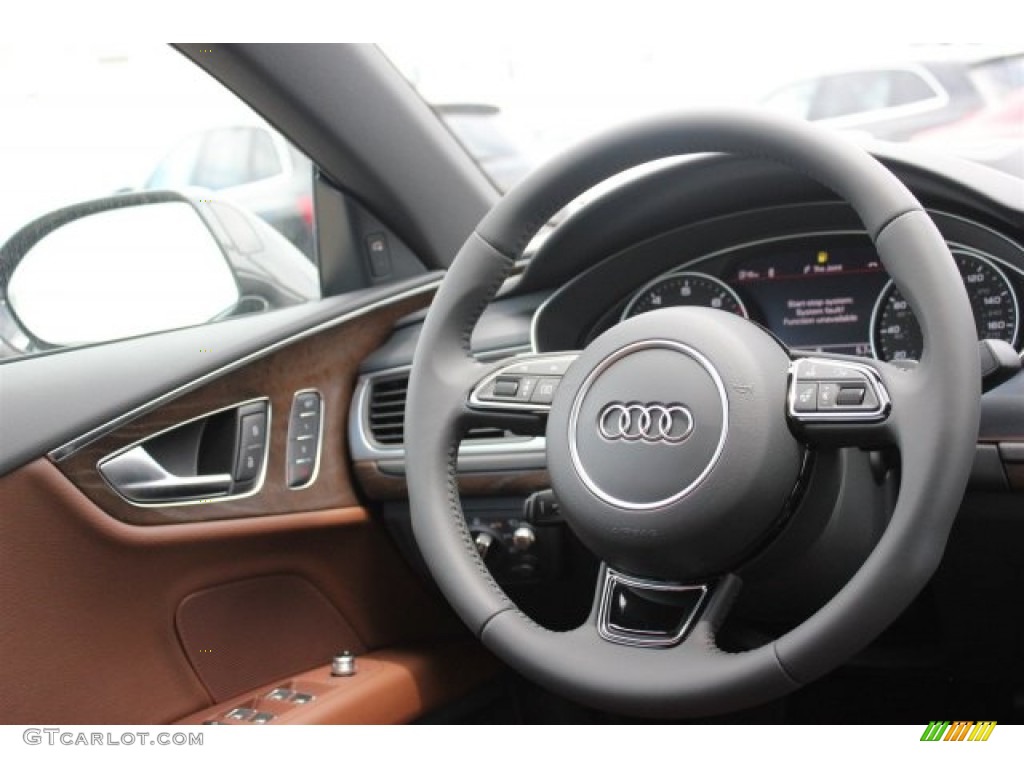 2016 Audi A7 3.0 TFSI Prestige quattro Nougat Brown Steering Wheel Photo #105043986