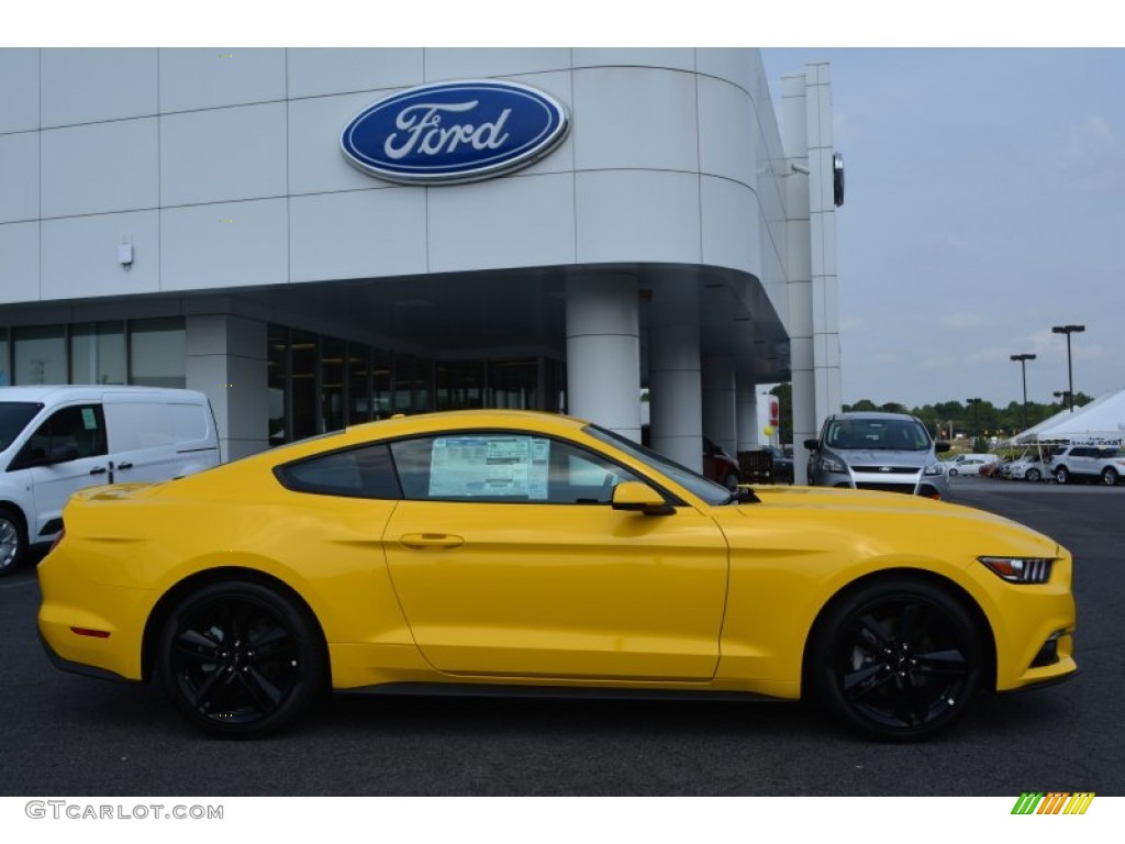 2015 Mustang EcoBoost Coupe - Triple Yellow Tricoat / Ebony photo #2