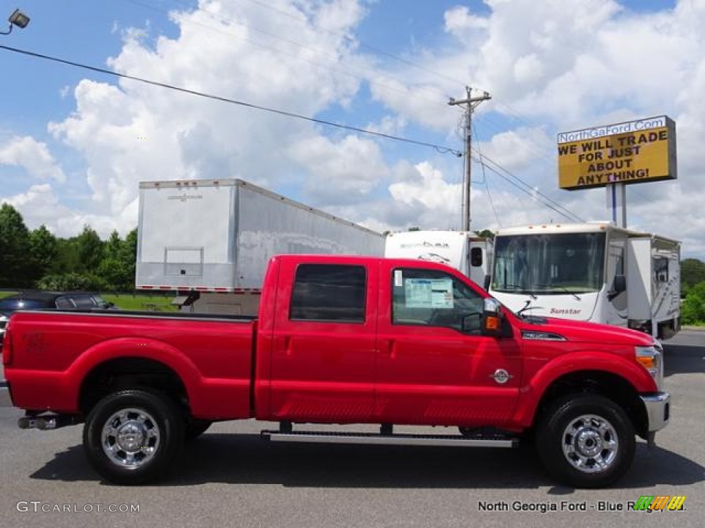 2015 F350 Super Duty Lariat Crew Cab 4x4 - Vermillion Red / Adobe photo #6