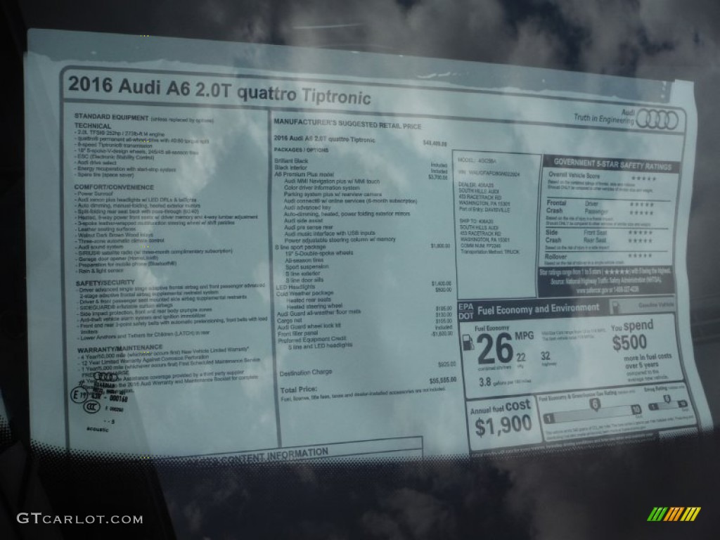 2016 Audi A6 2.0 TFSI Premium Plus quattro Window Sticker Photo #105115002