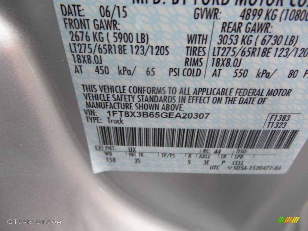 2016 F350 Super Duty Color Code UX for Ingot Silver Metallic Photo #105115116