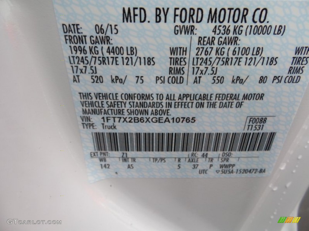 2016 F250 Super Duty Color Code Z1 for Oxford White Photo #105115404