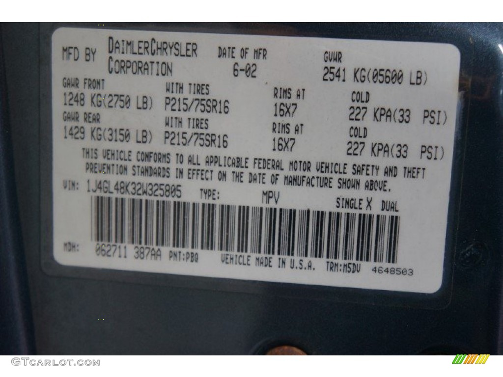 2002 Jeep Liberty Sport 4x4 Color Code Photos