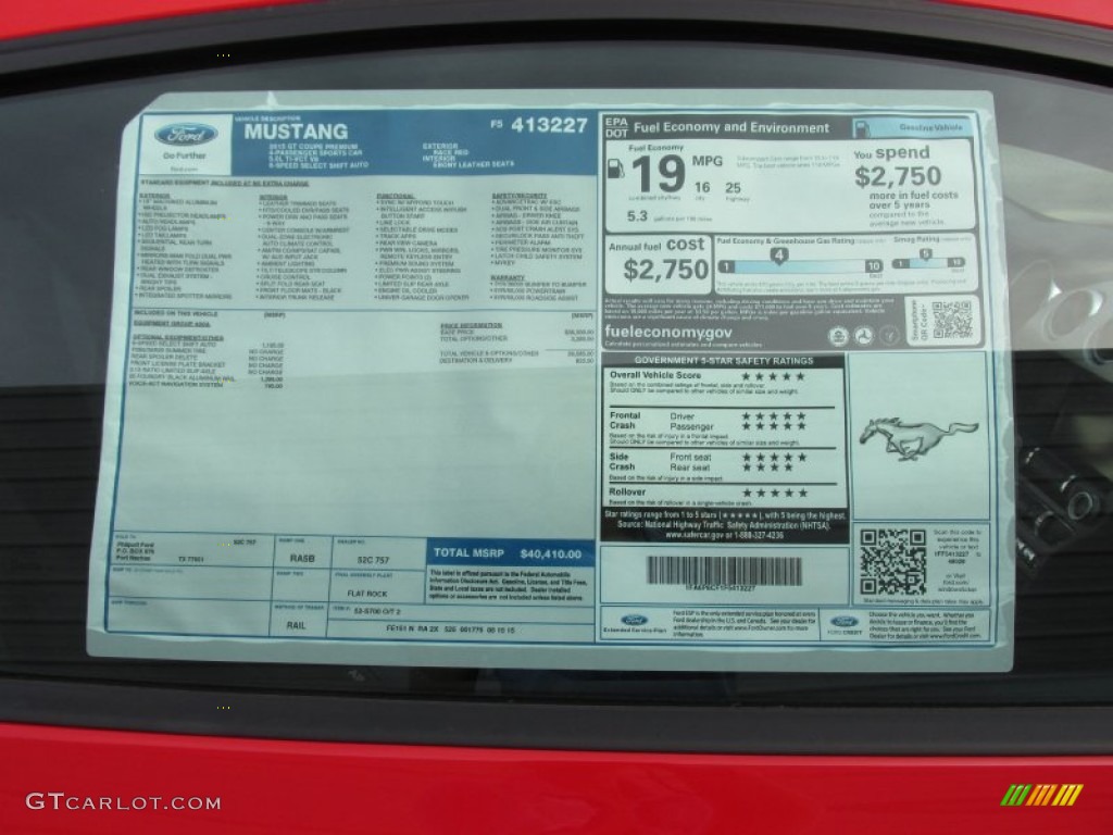 2015 Ford Mustang GT Premium Coupe Window Sticker Photos