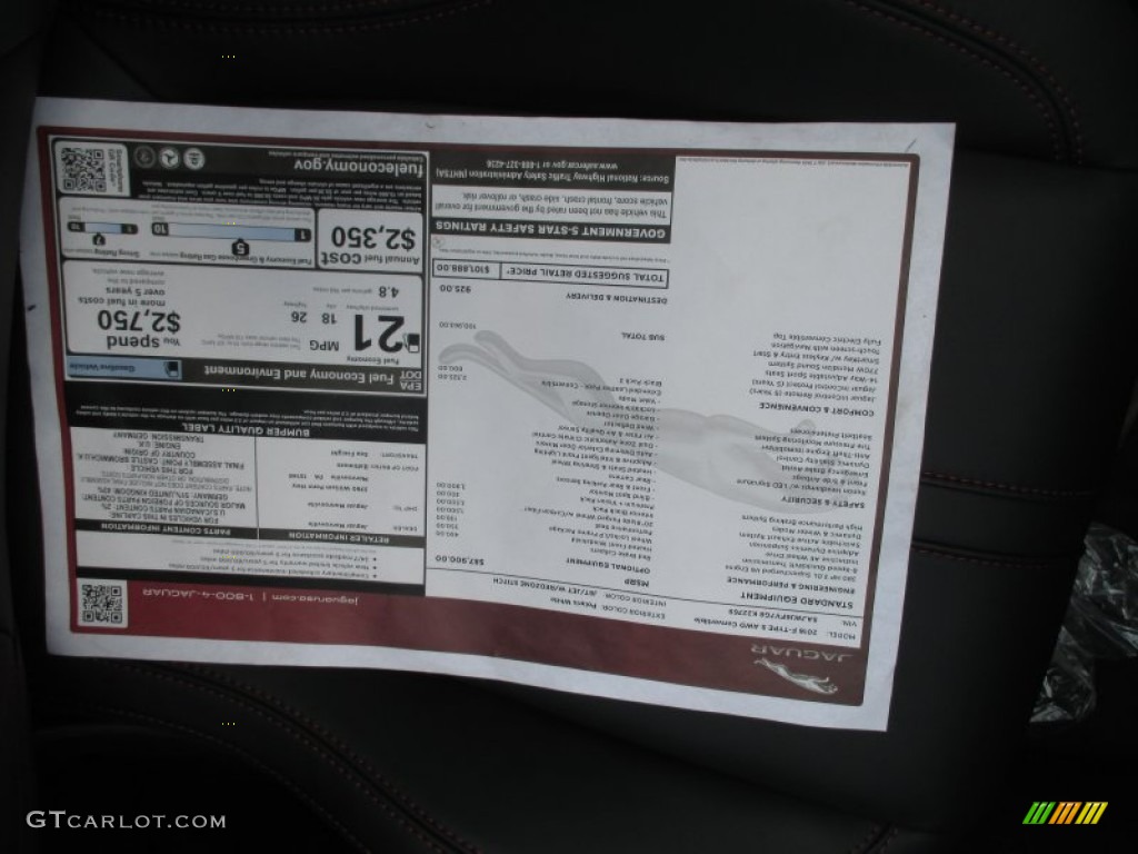 2016 Jaguar F-TYPE S AWD Convertible Window Sticker Photo #105182600