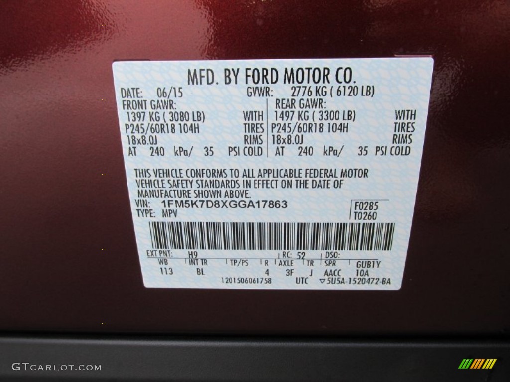 2016 Explorer Color Code H9 for Bronze Fire Metallic Photo #105220823