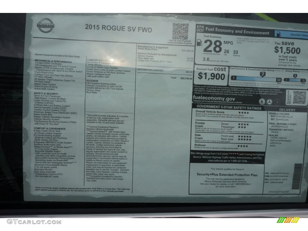 2015 Nissan Rogue SV Window Sticker Photo #105223598