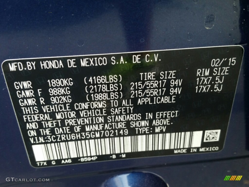 2016 HR-V Color Code B594 for Deep Ocean Pearl Photo #105224093