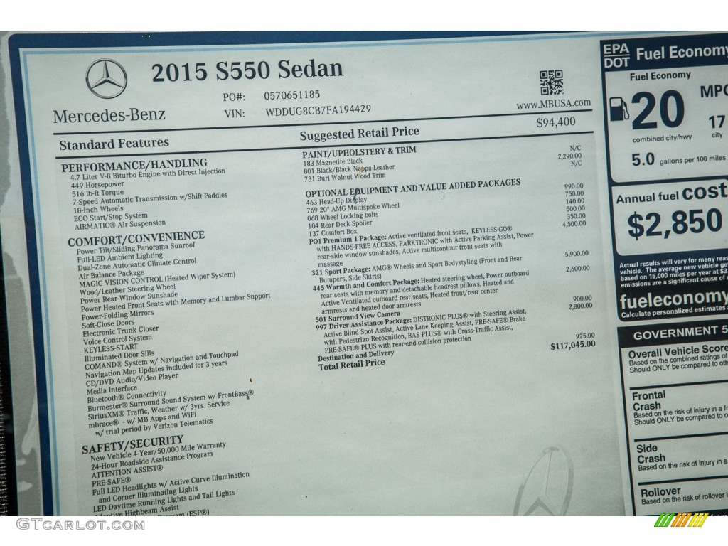 2015 Mercedes-Benz S 550 Sedan Window Sticker Photo #105232967