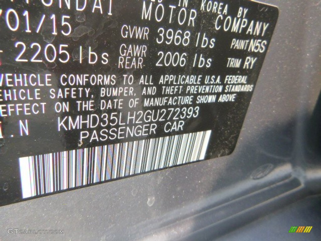 2016 Elantra GT Color Code N5S for Galactic Gray Photo #105246386