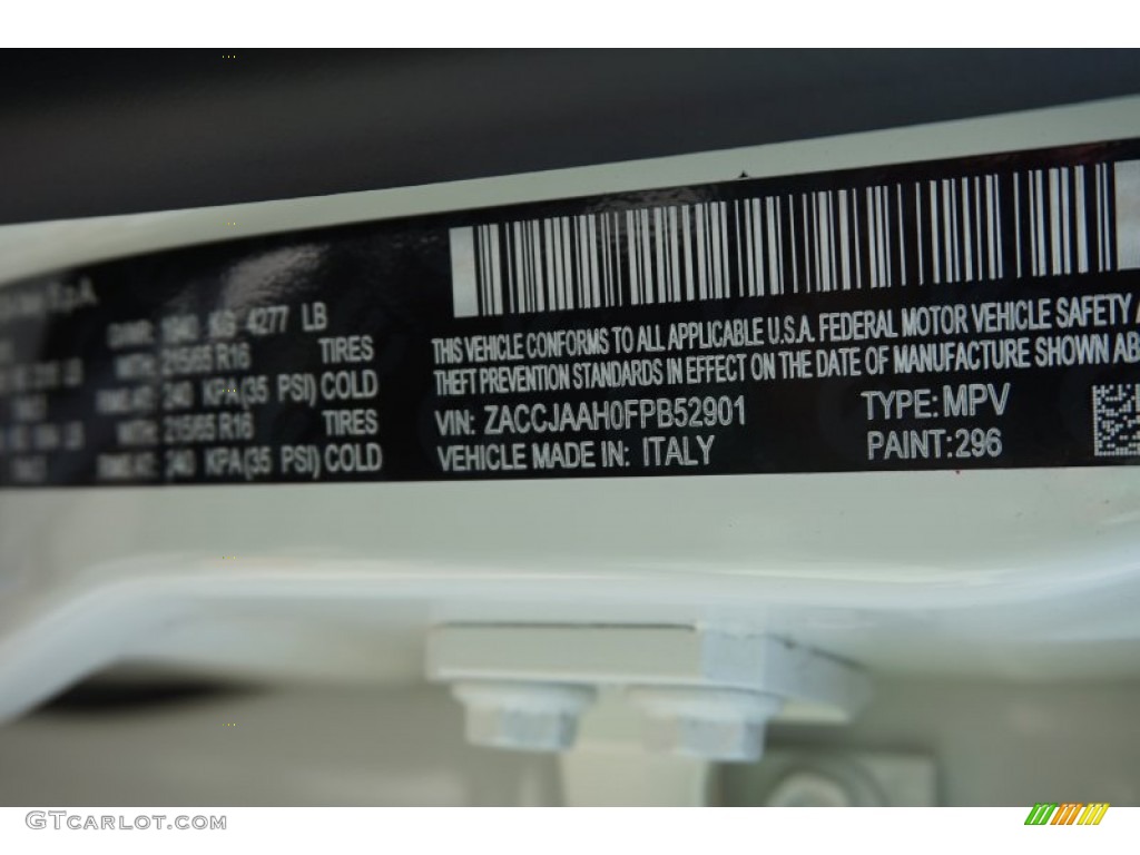 2015 Renegade Color Code 296 for Alpine White Photo #105265920