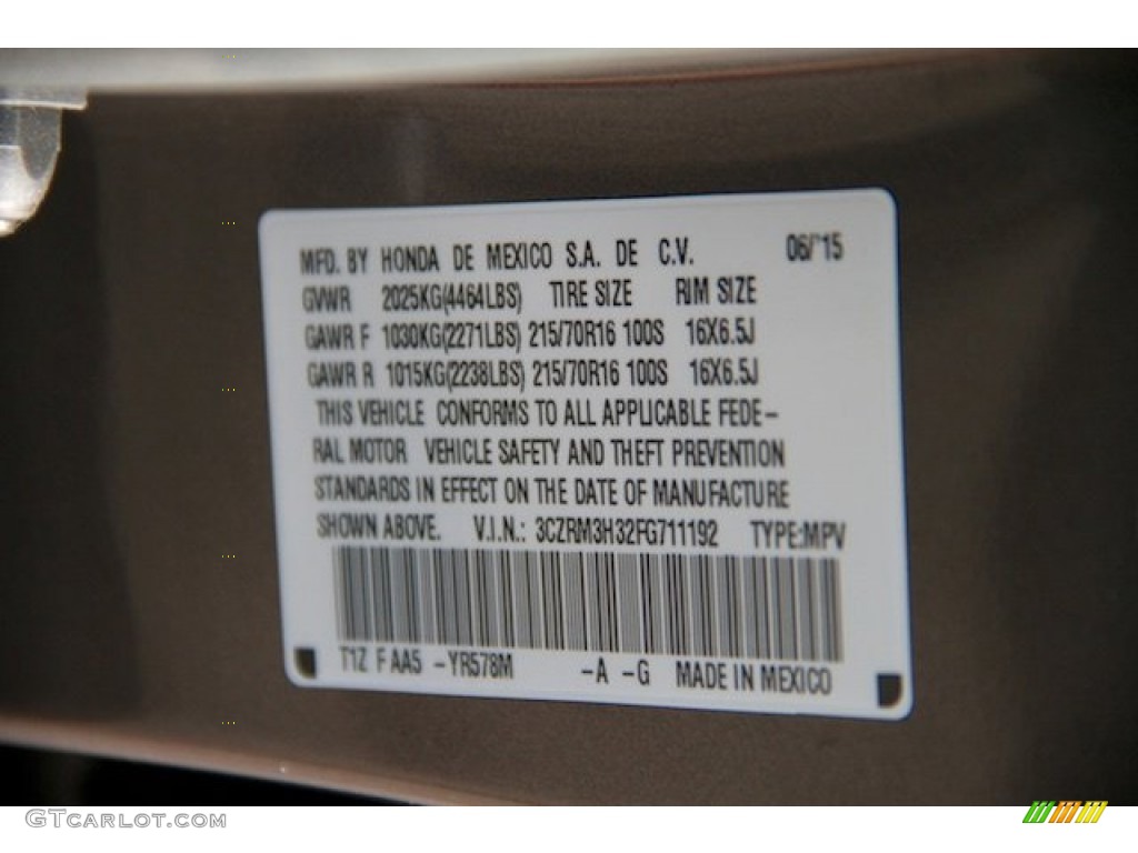 2015 CR-V LX - Urban Titanium Metallic / Black photo #18