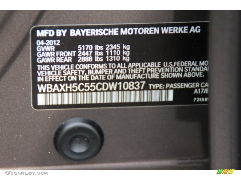 2012 BMW 5 Series 528i xDrive Sedan Color Code Photos