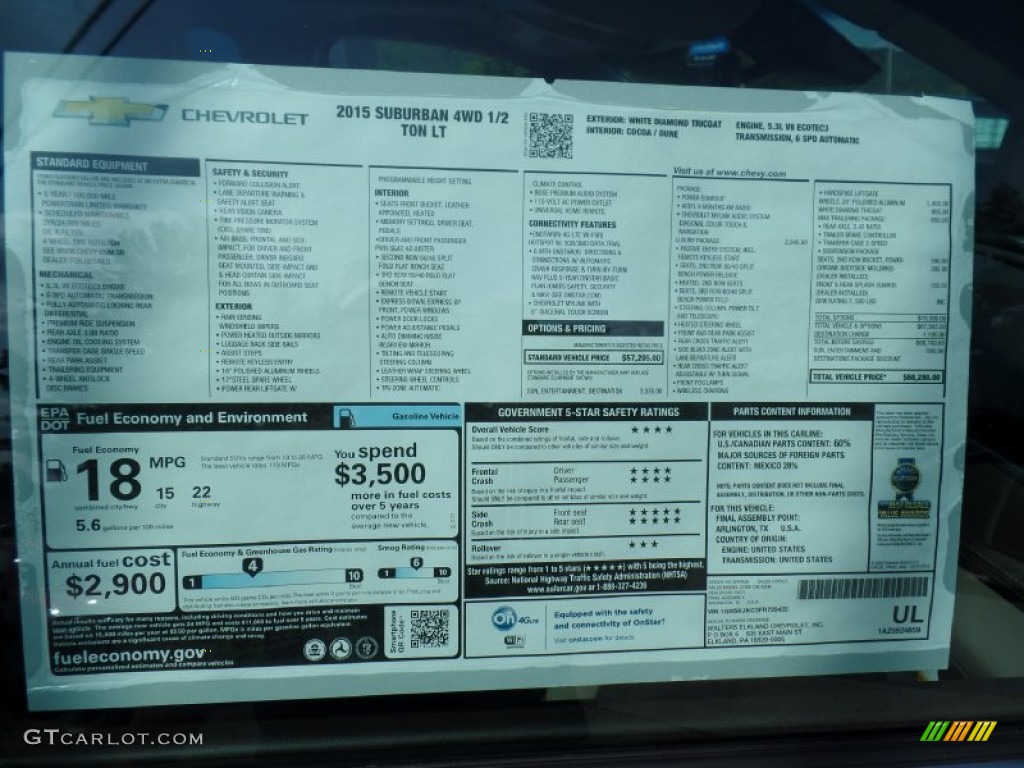 2015 Chevrolet Suburban LT 4WD Window Sticker Photo #105301196