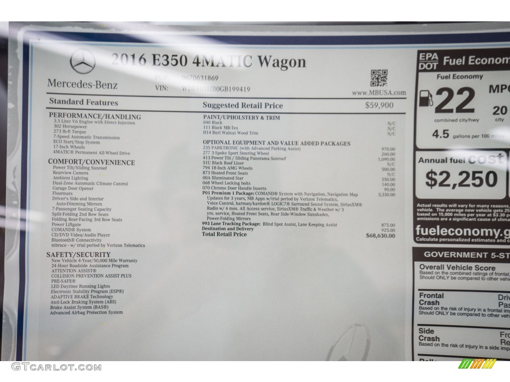2016 Mercedes-Benz E 350 4Matic Wagon Window Sticker Photo #105318371
