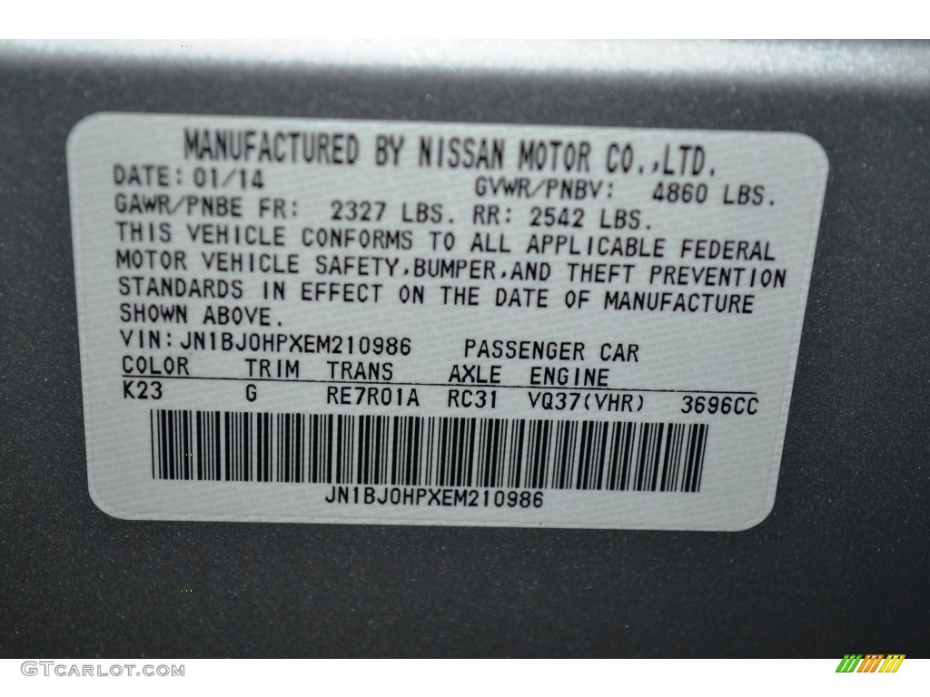2014 QX50 Color Code K23 for Liquid Platinum Photo #105318929