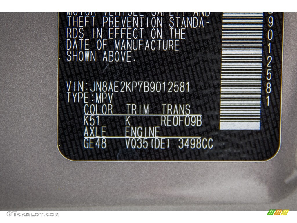 2011 Nissan Quest 3.5 SL Color Code Photos