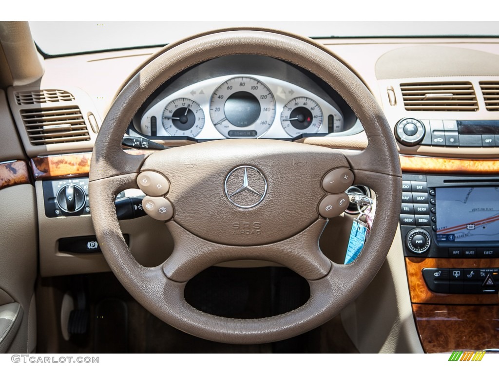 2008 Mercedes-Benz E 350 Sedan Sahara Beige/Black Steering Wheel Photo #105329300