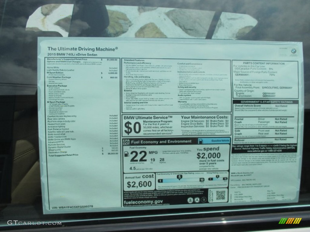 2015 BMW 7 Series 740Li xDrive Sedan Window Sticker Photo #105362719