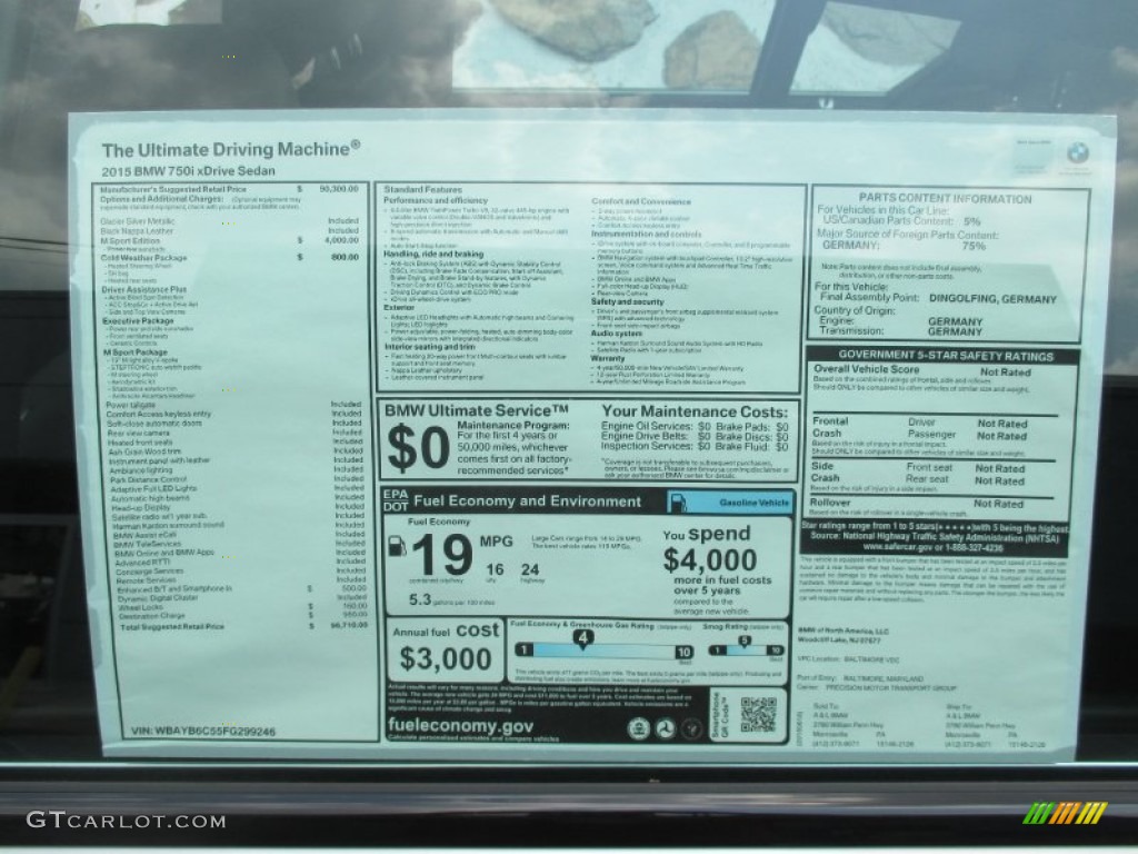 2015 BMW 7 Series 750i xDrive Sedan Window Sticker Photos