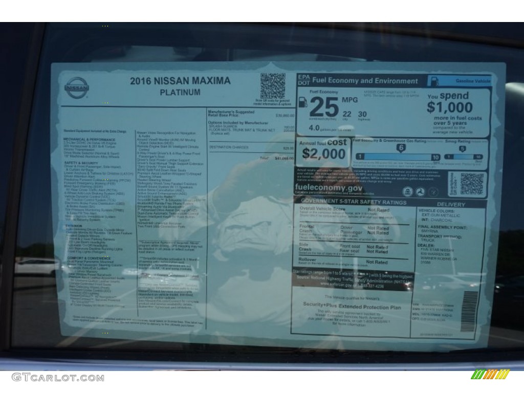 2016 Nissan Maxima Platinum Window Sticker Photo #105381127