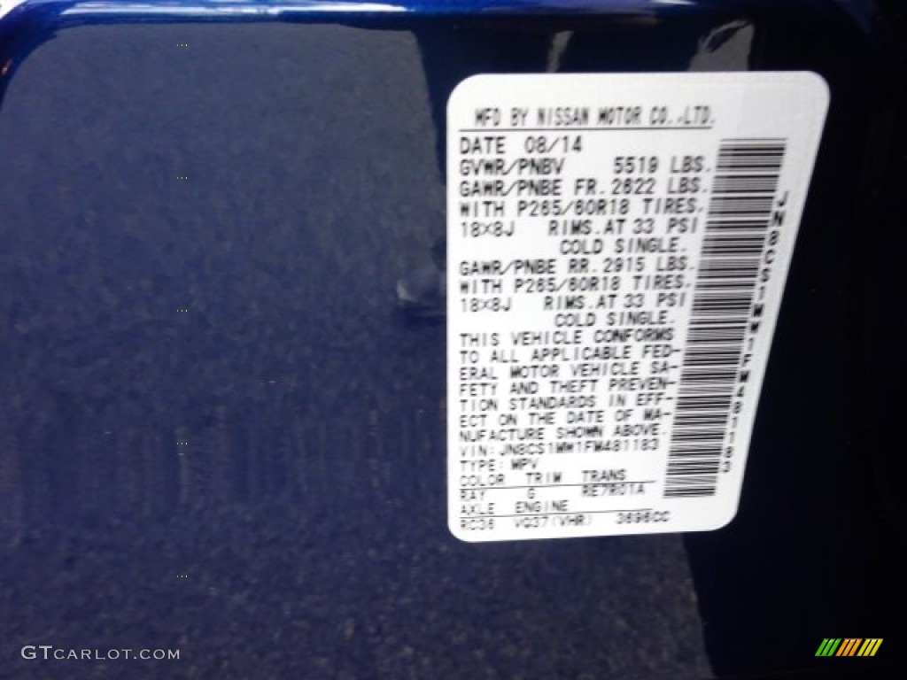 2015 Infiniti QX70 AWD Color Code Photos