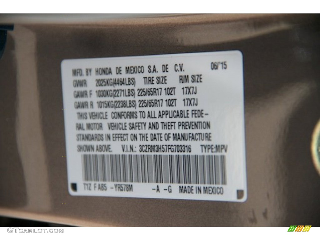 2015 CR-V EX - Urban Titanium Metallic / Black photo #21