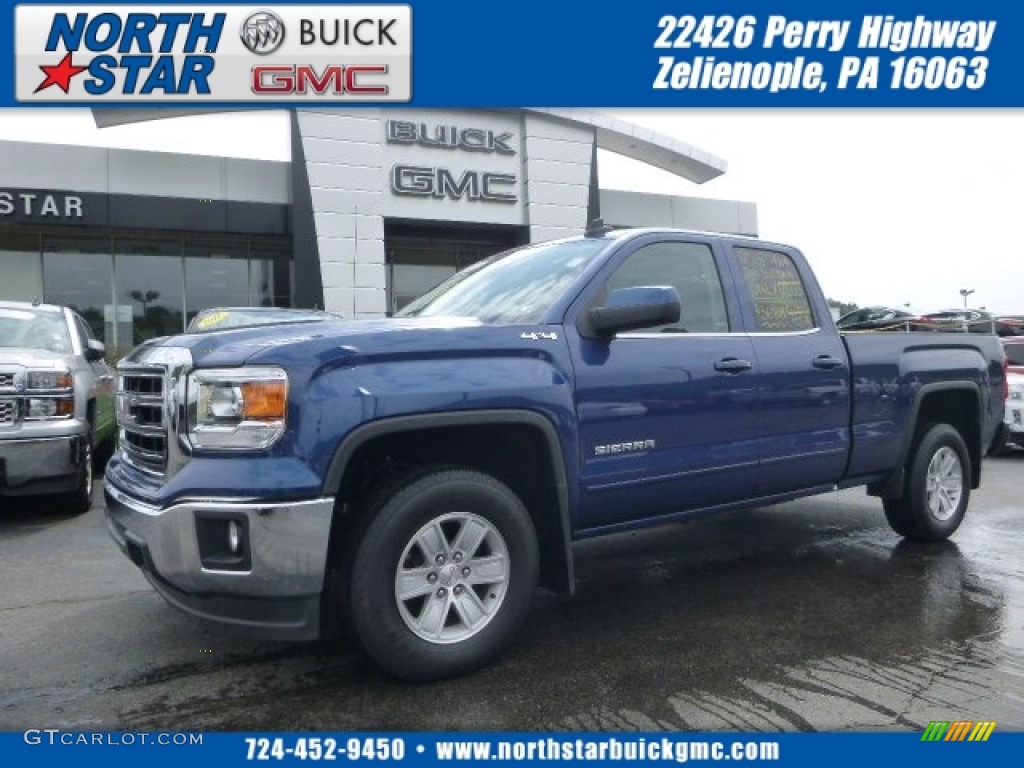 2015 Sierra 1500 SLE Double Cab 4x4 - Stone Blue Metallic / Jet Black photo #1