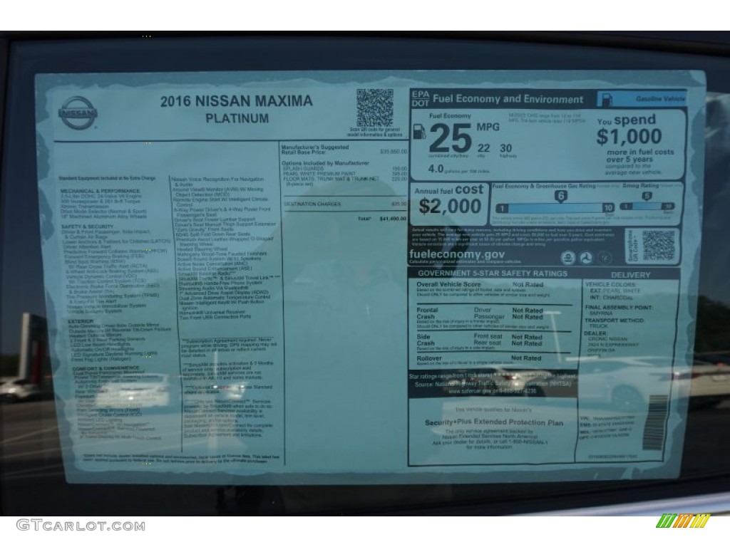 2016 Nissan Maxima Platinum Window Sticker Photo #105452157