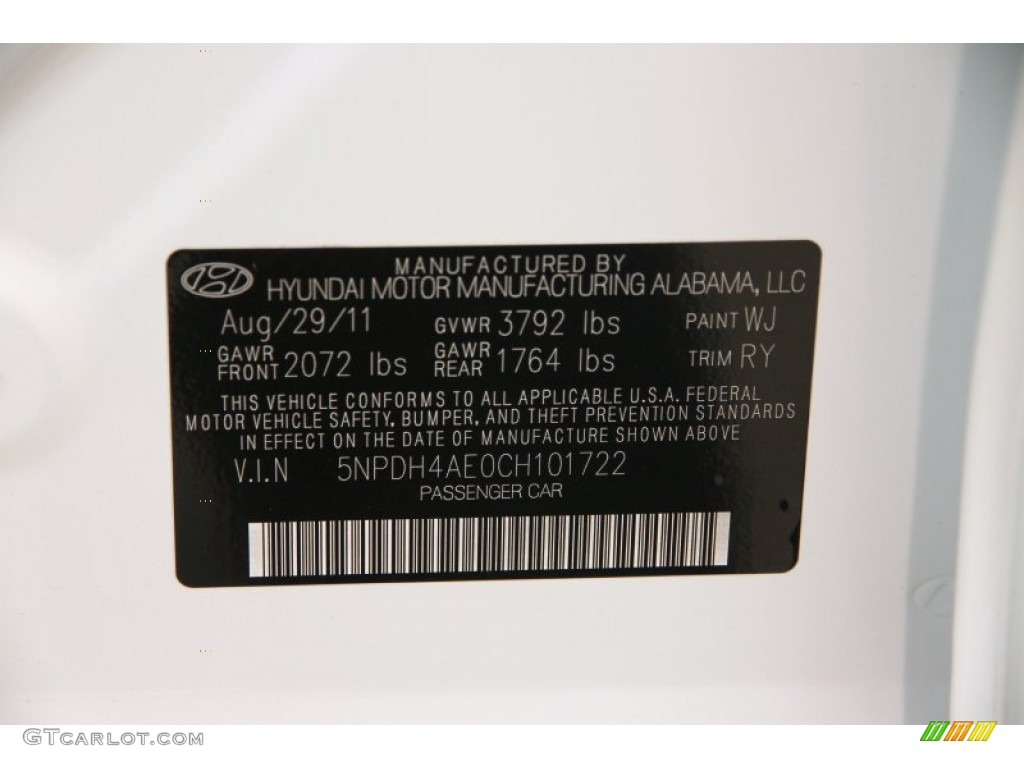 2012 Elantra Limited - Shimmering White / Black photo #18